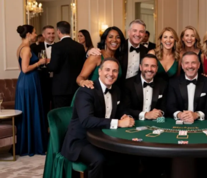 Skupiny hostů u blackjack stolu během firemního eventu
