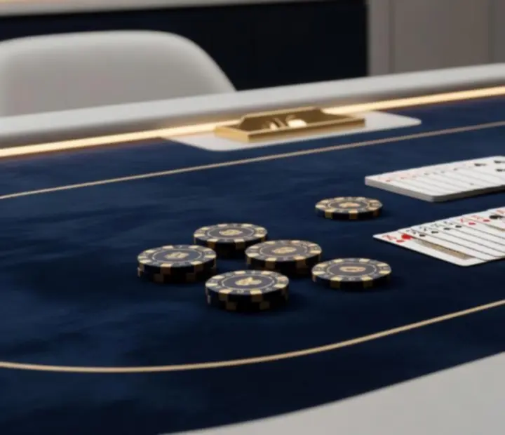 Luxusní pokerové stoly s kvalitními kartami a žetony na společenském eventu